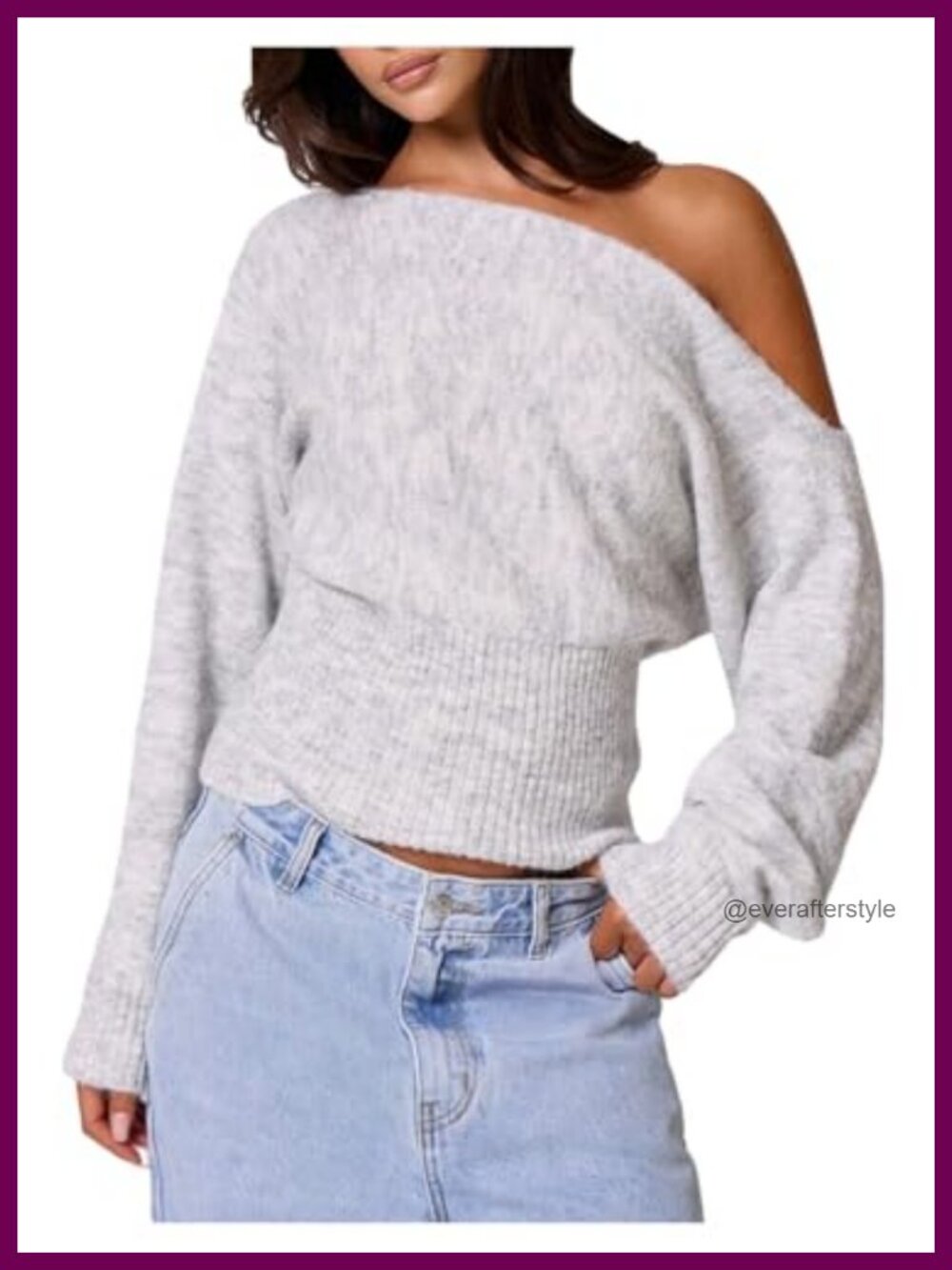 Off Shoulder Rib Knit Sweater Long Sleeve Cinched Waist Pullover